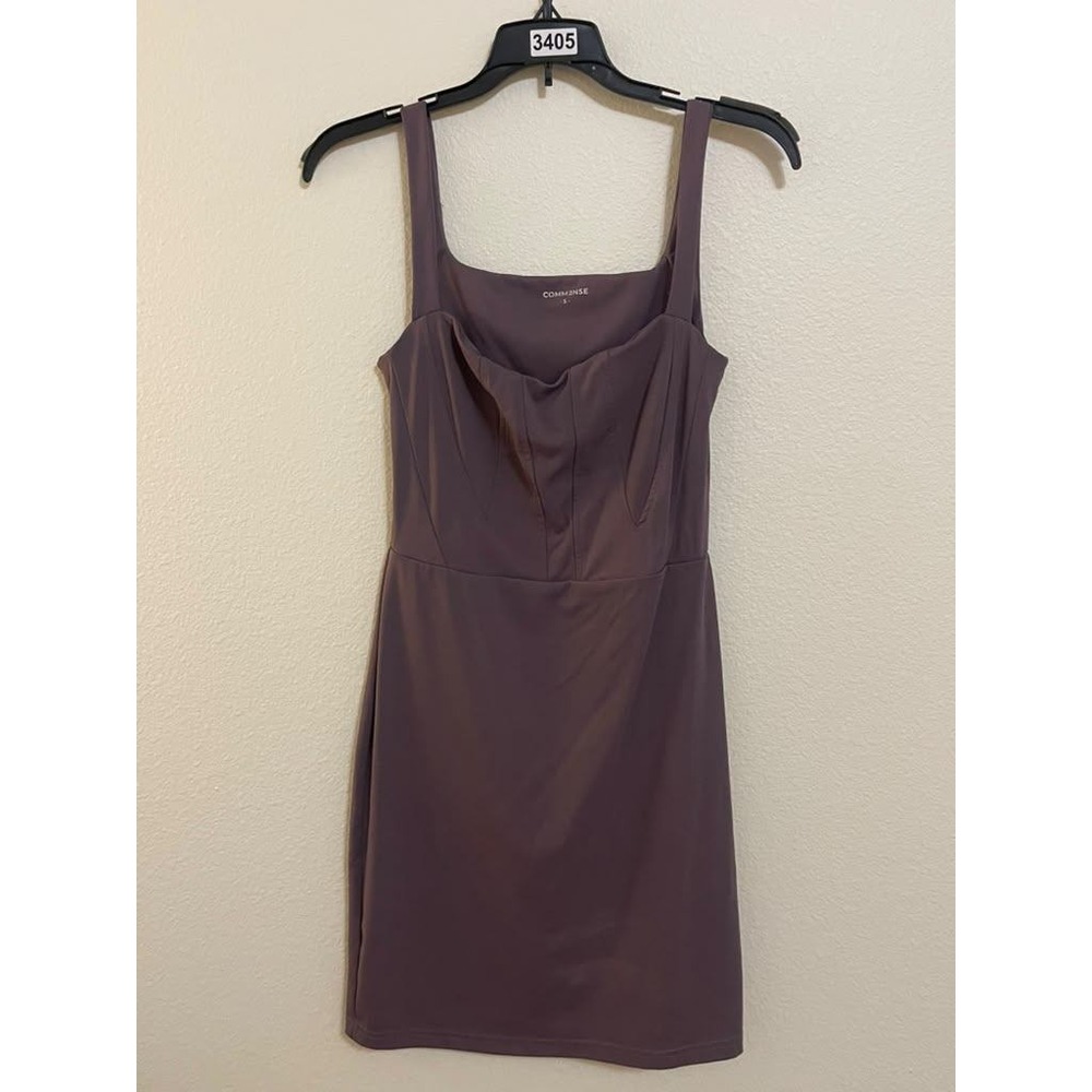Commense Mauve Square Neck Corset Seam Bodycon Mini Dress Small